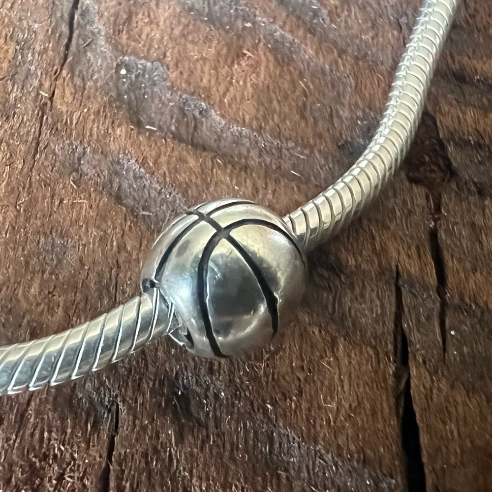 European 925 Basketball Ball Charm with Black Silver Sports Bead Game Play